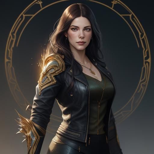 Elegant Portrait with Iridescent Background, Art Nouveau Sty...