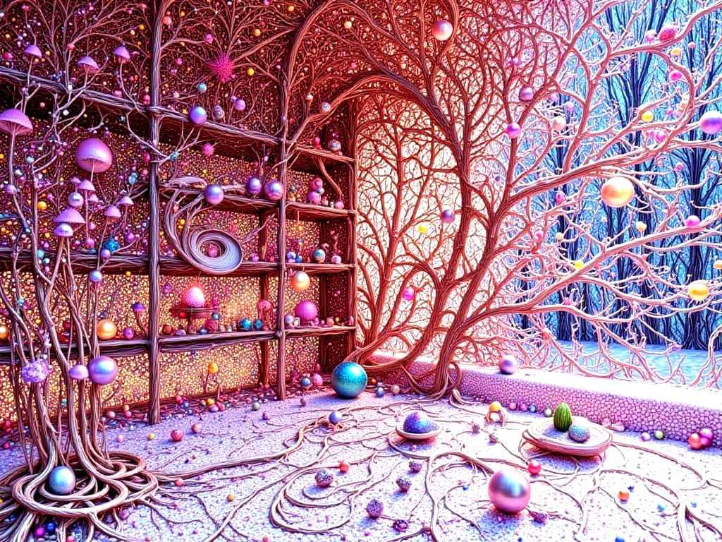 Intricate Botanical Collection in Forest Room