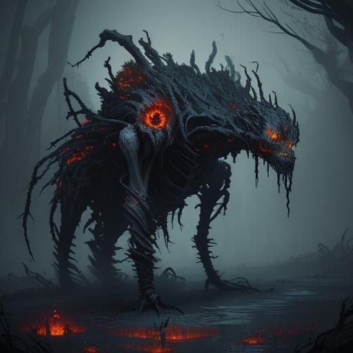 Eerie Dark Fantasy Soil Monster Concept Art