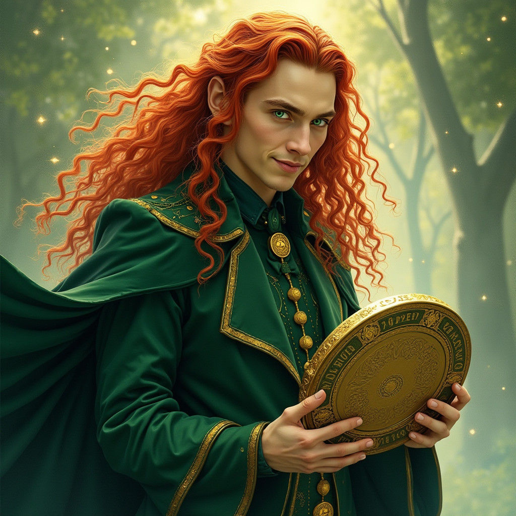 Loki, God of Mischief, with Red Hair and Tambourine