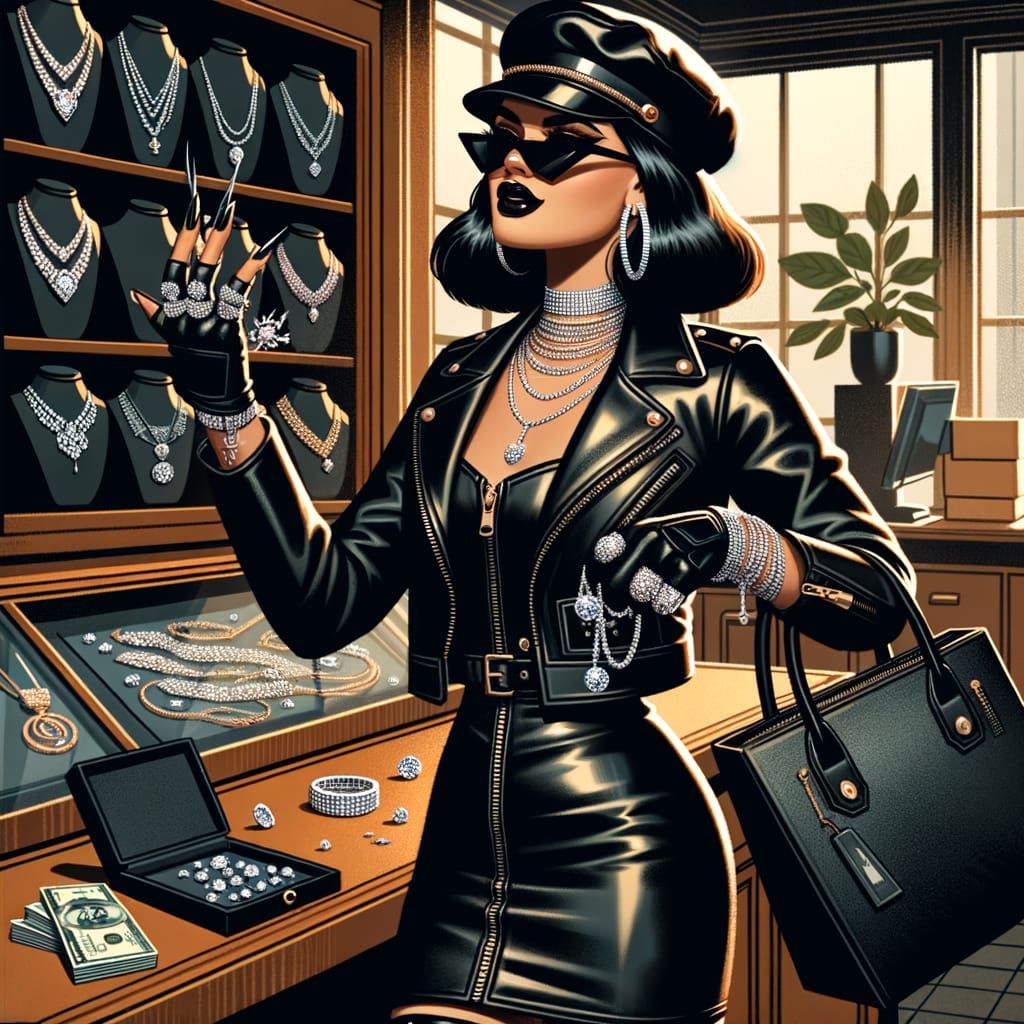 Audacious Jewel Thief in Leather Attire