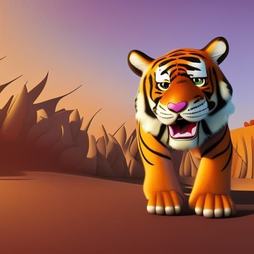 Tiger in Pixar Style 3D Digital Art