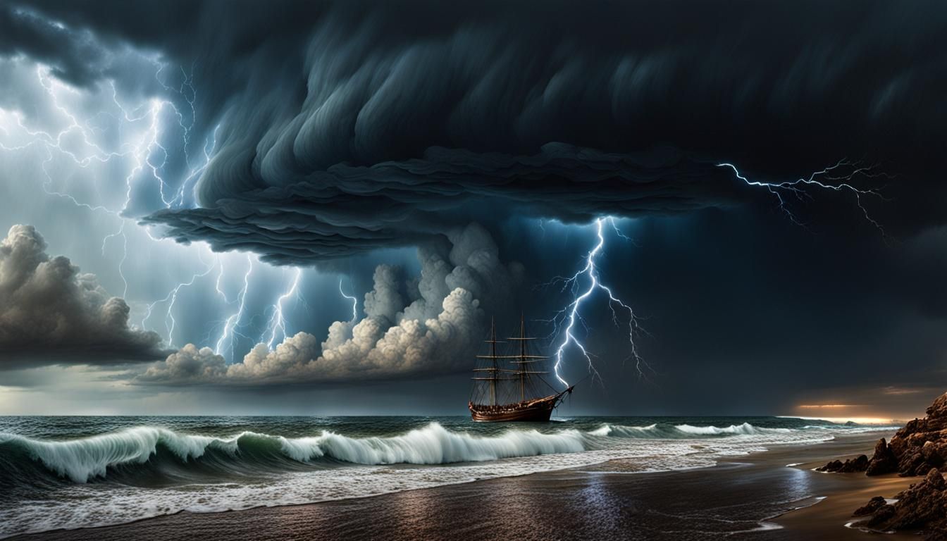 Dramatic Seascape: Stormy Twister at Sea