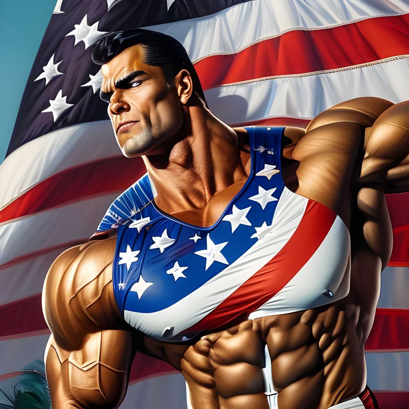 Muscular Man in American Flag Outfit, Rococo Style