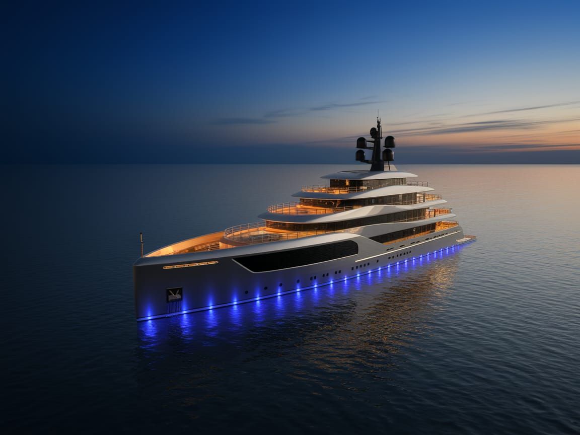 Luxury Yacht Under Golden Twilight