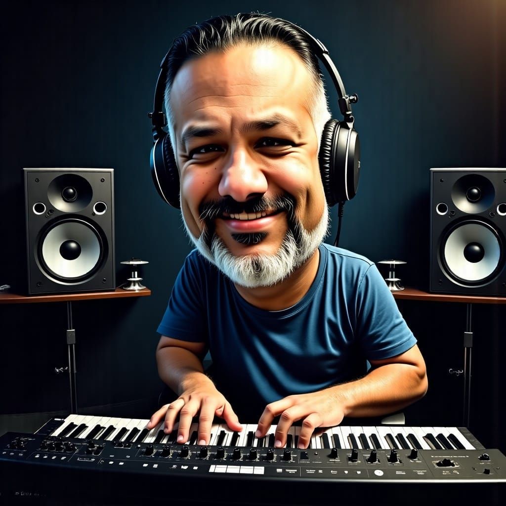 Pop Art Caricature: Man Playing Keyboard