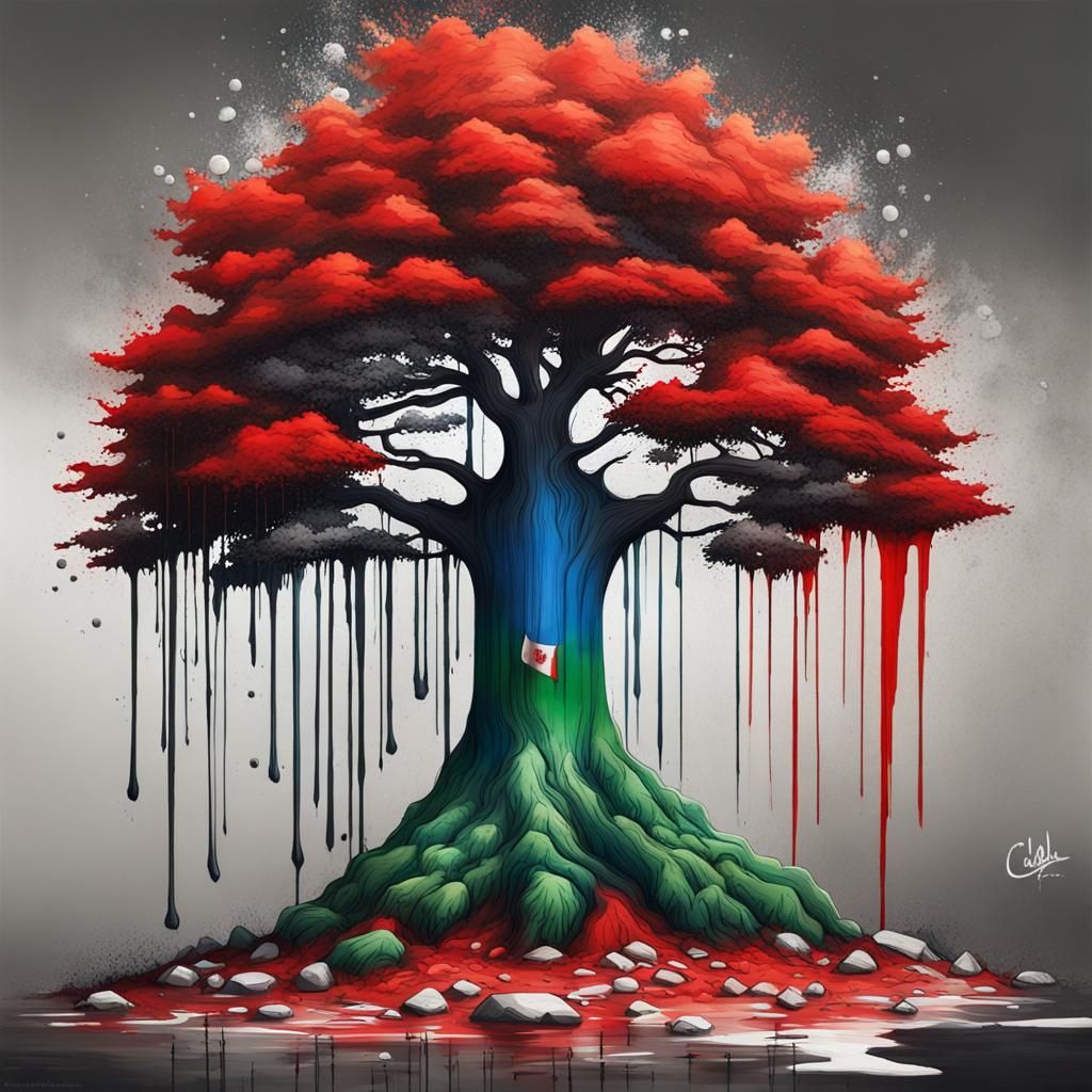 Lebanese Cedar Tree in Graffiti Art Style