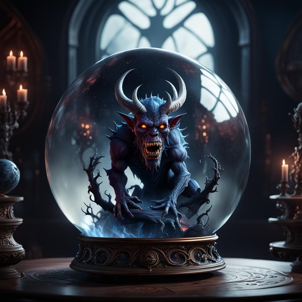 Demonic Universe Inside Crystal Ball: Detailed Matte Paintin...