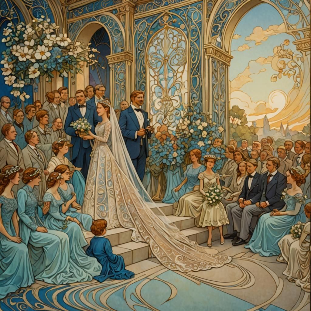 Art Nouveau Bride Portrait in Lace Dress