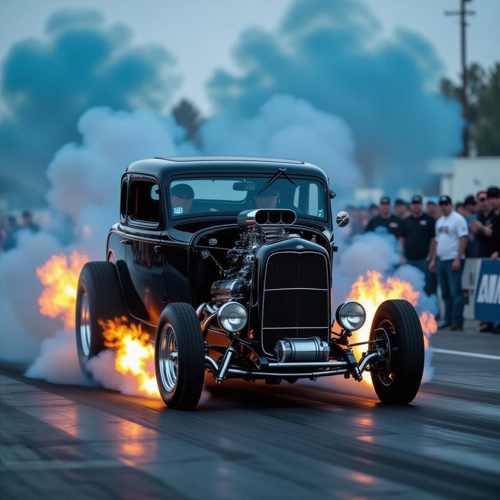 1932 Ford Coupe Drag Racing Burnout Cinematic Photo