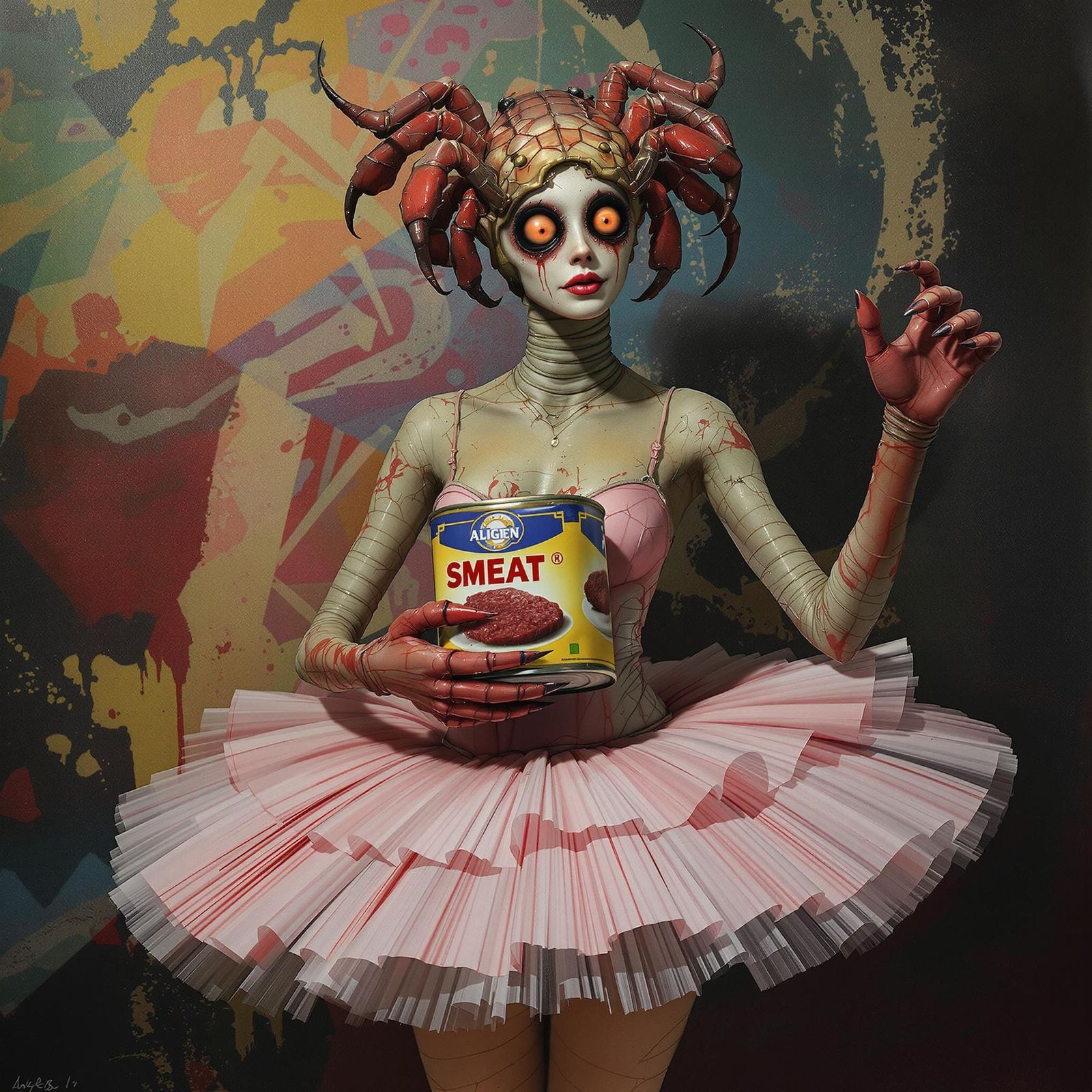 Surreal Ballerina with Spider Head and Crab Claws