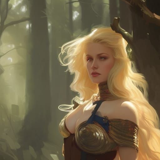 Two Blonde Amazons Portrait in Hyperdetailed Style