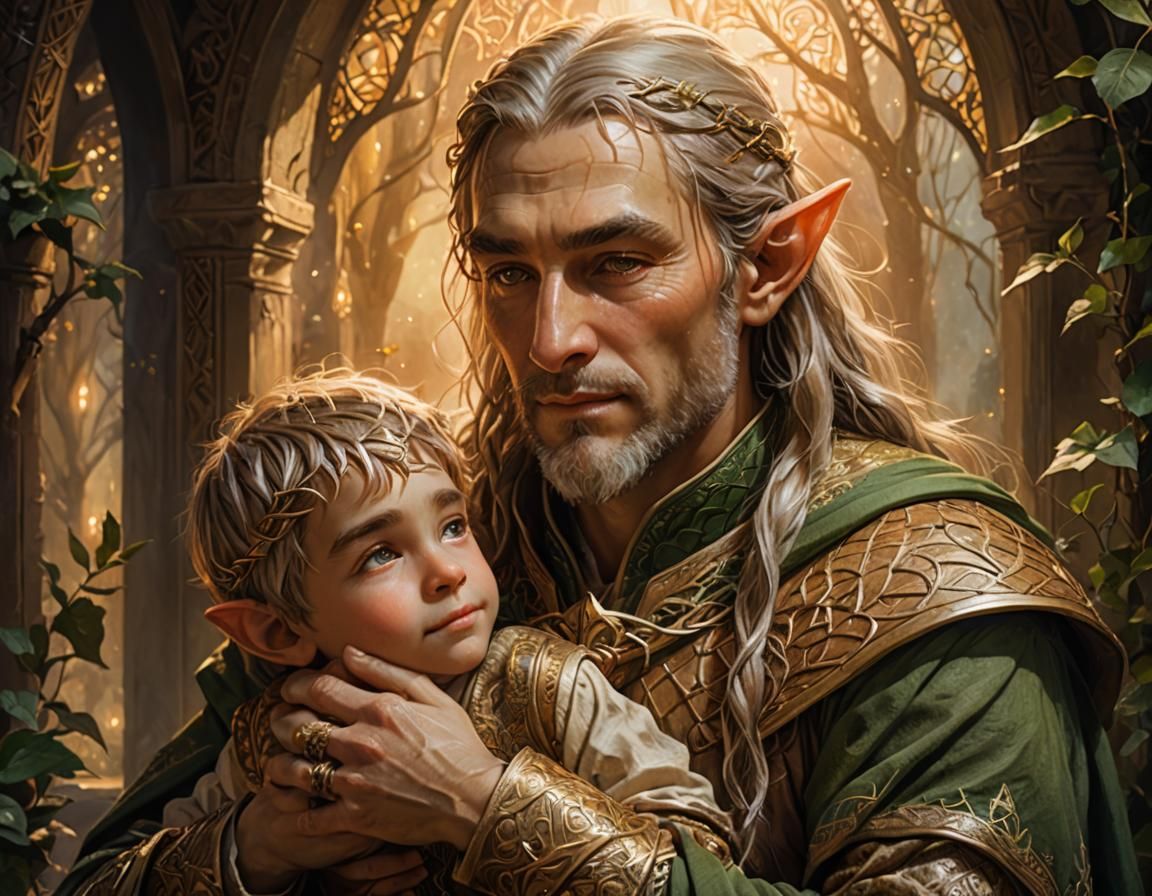 Elven Father and Son Portrait in Romantic Realism