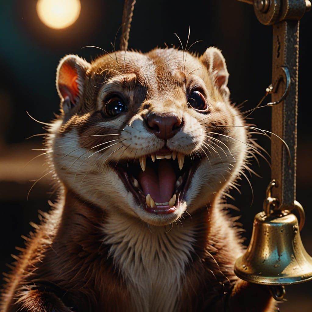 Happy Weasel Rings Bell in Cinematic Film Still