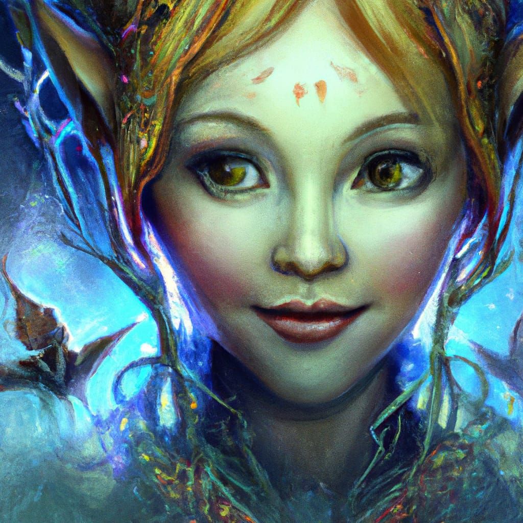 Magical Fairy Portrait in Crystal Cavern, Burton Style