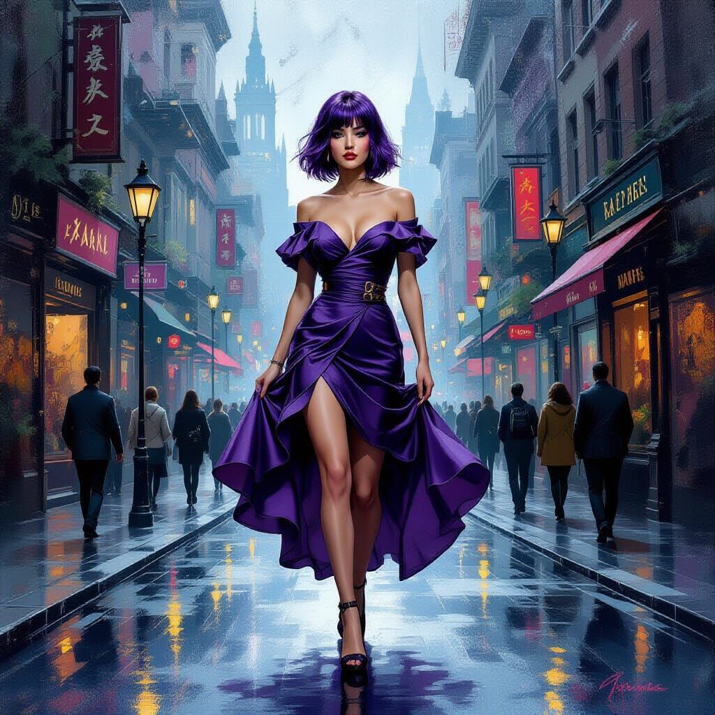 Woman in Dreamlike Cityscape by Volker Rossenbach