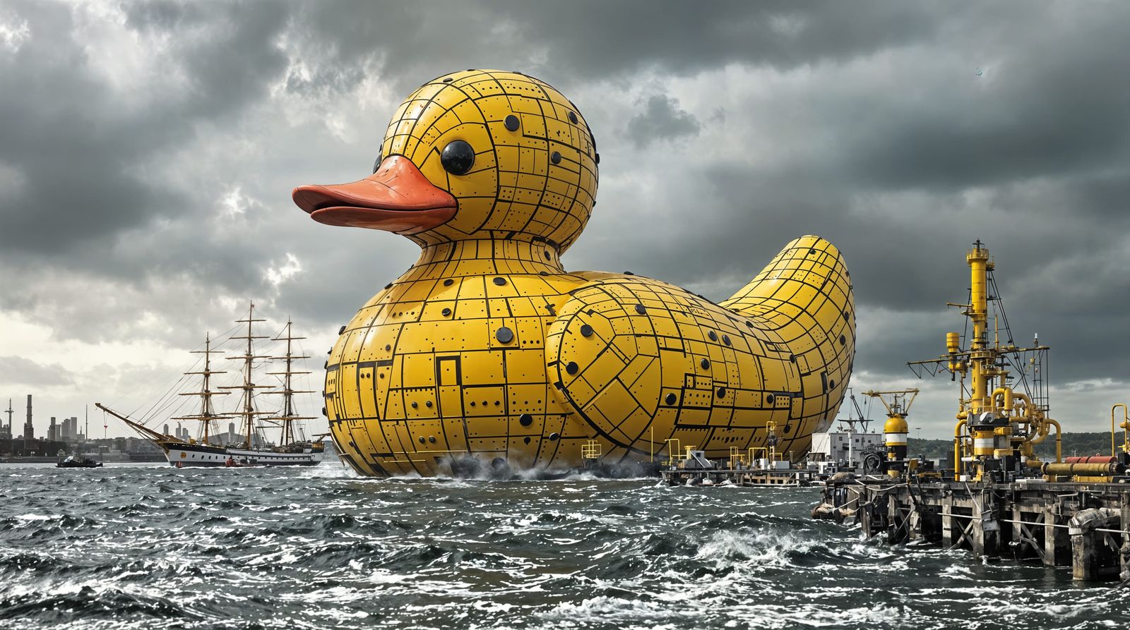 Giant Yellow Steampunk Duck Dominates Victorian Dock
