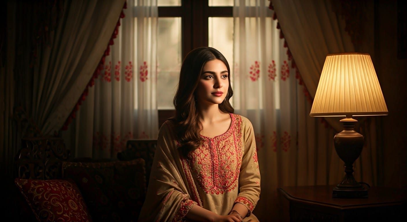 Pakistani Pashto Princess in Traditional Beige Dress