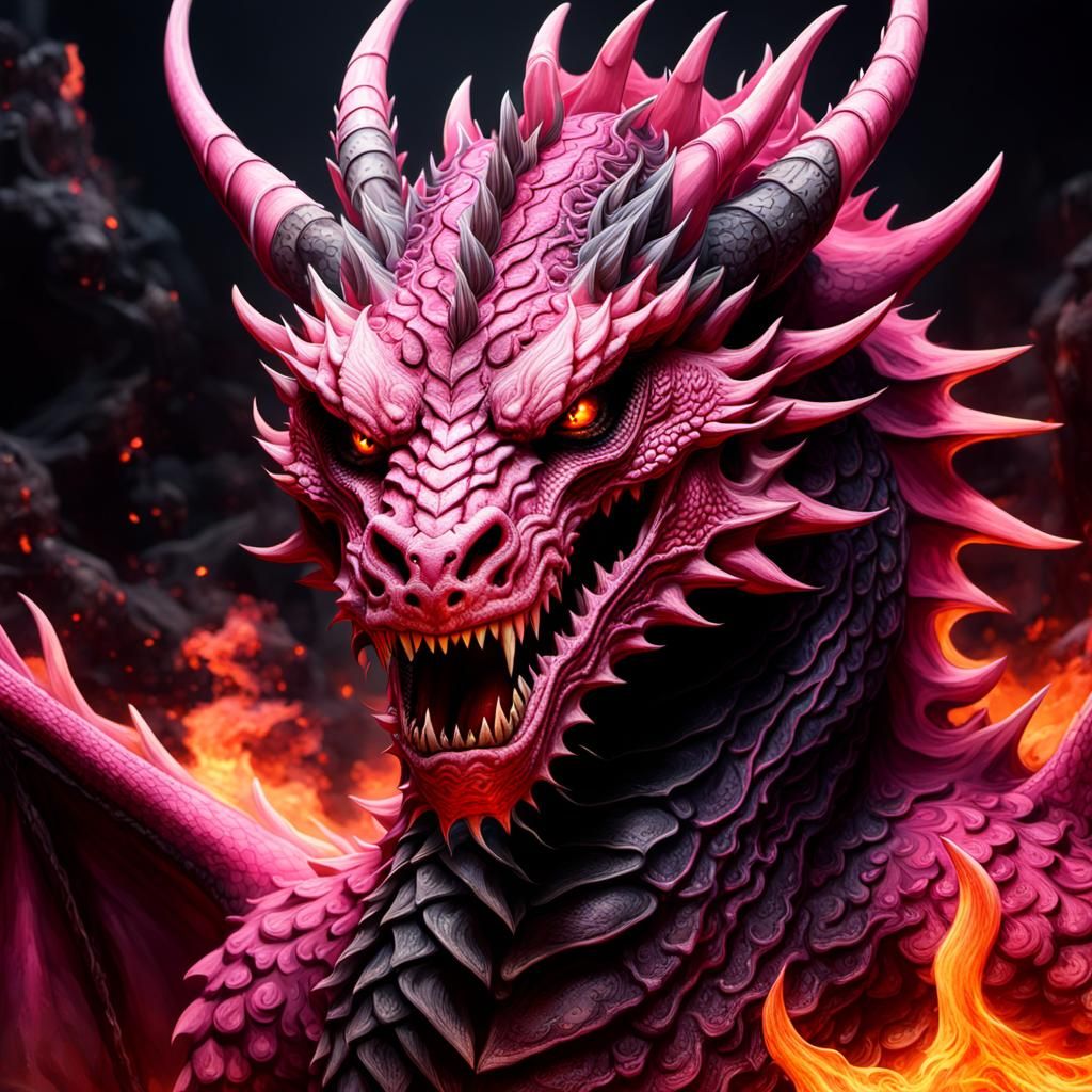 Pink Dragon in Hell: Hyperrealistic Matte Painting