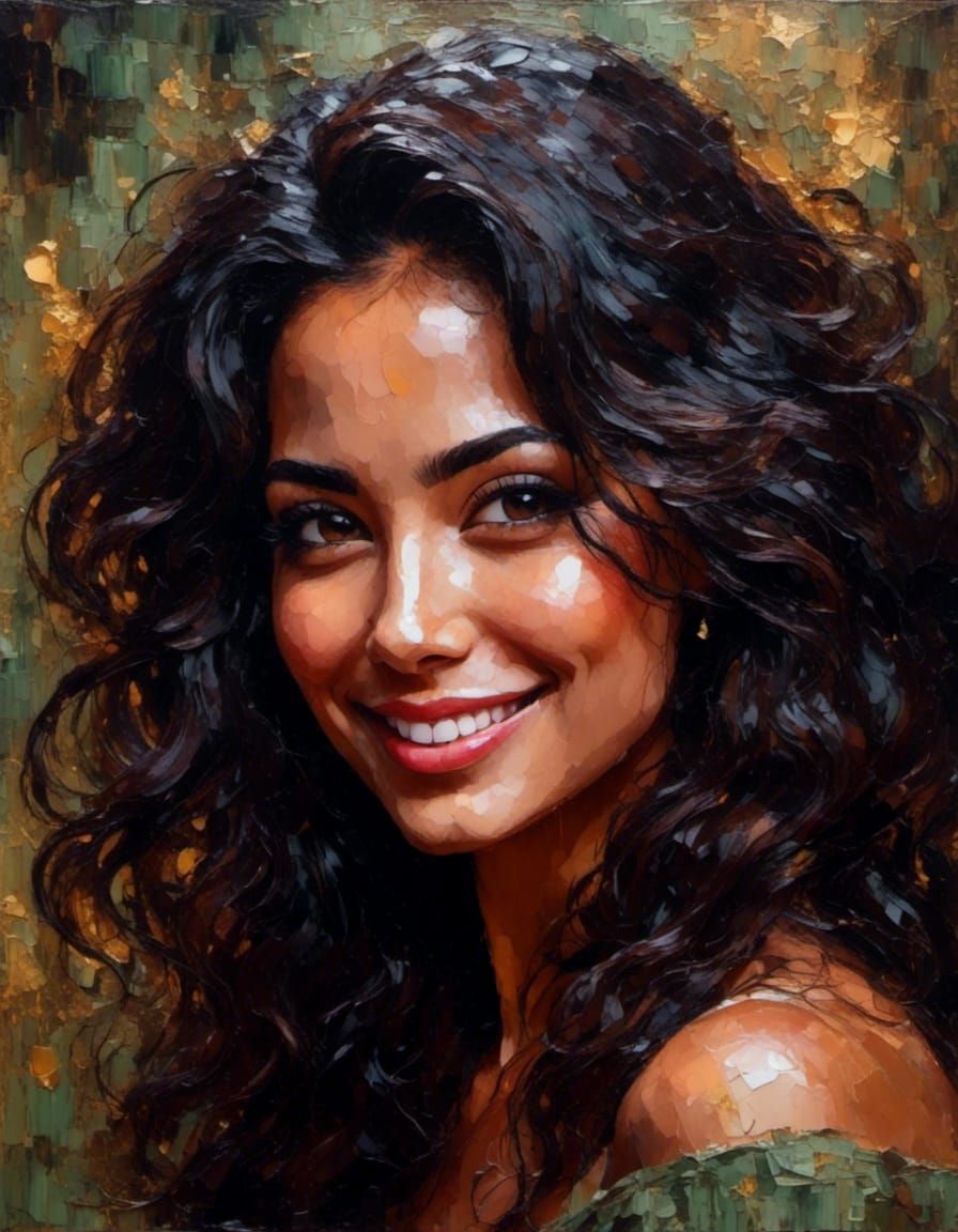 Oil Painting Portrait of Woman with Dark Hair