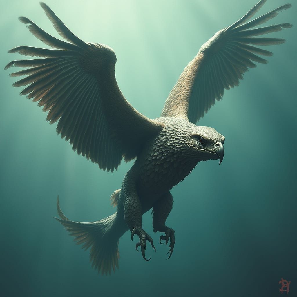 Hybrid Eagle-Fish Creature with Venomous Bite