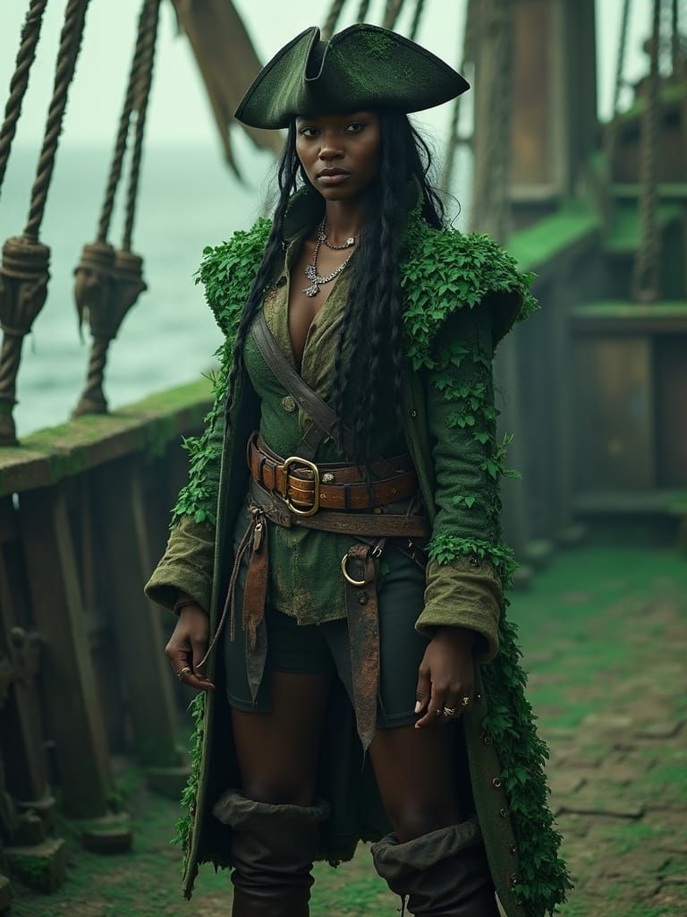 Emerald Vine Pirate Captain on Weathered Ship