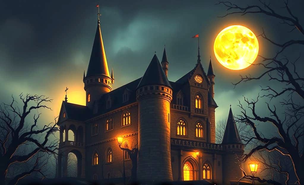 Bran Castle at Night in Gothic Comic Book Style