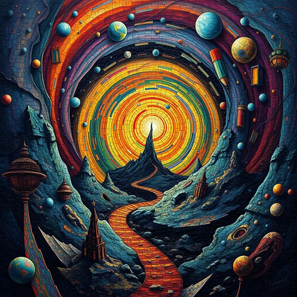 Surreal Microworld: Impasto Mosaic in Vibrant Style