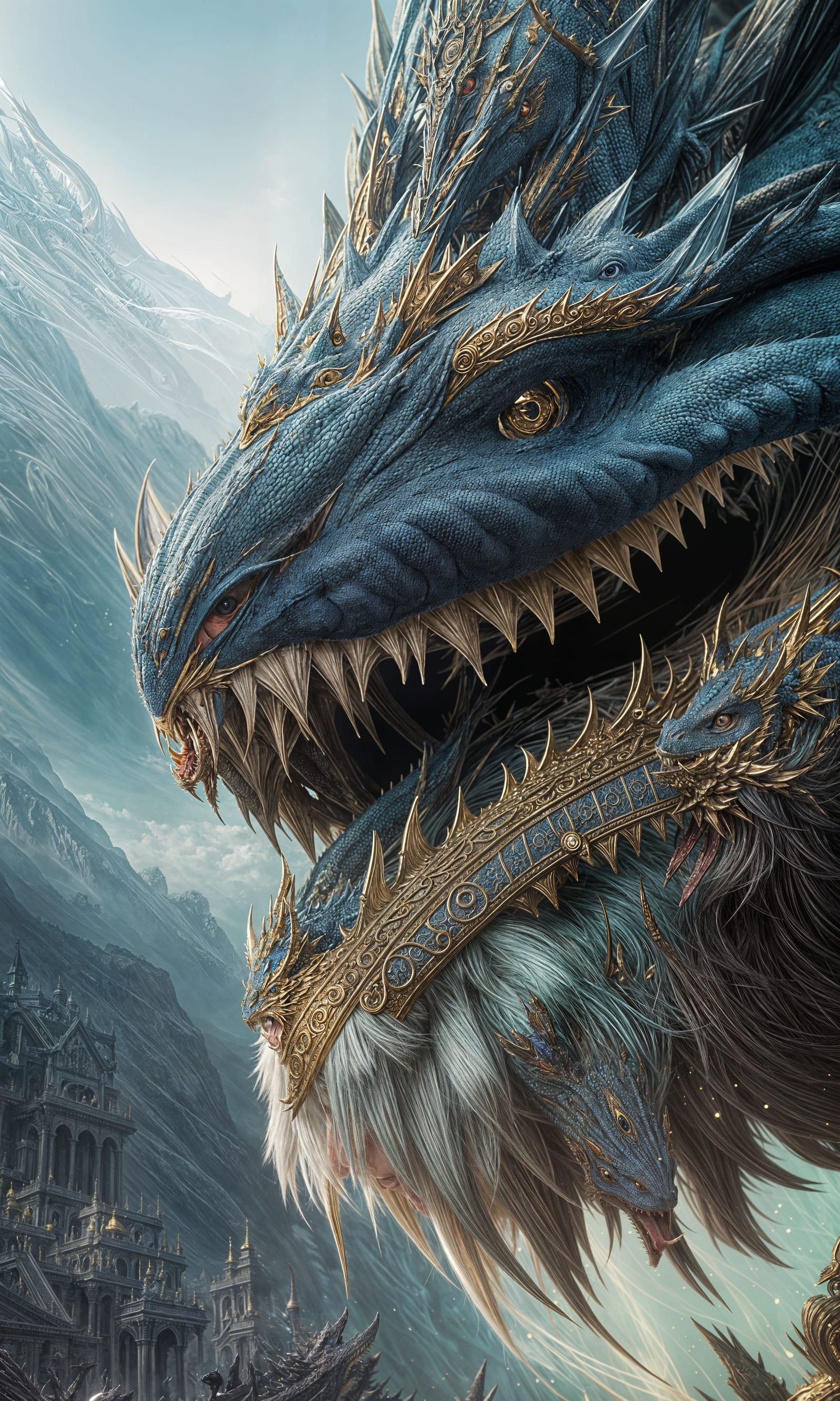King Blue Dragon Portrait in Hyperrealistic Fantasy Style