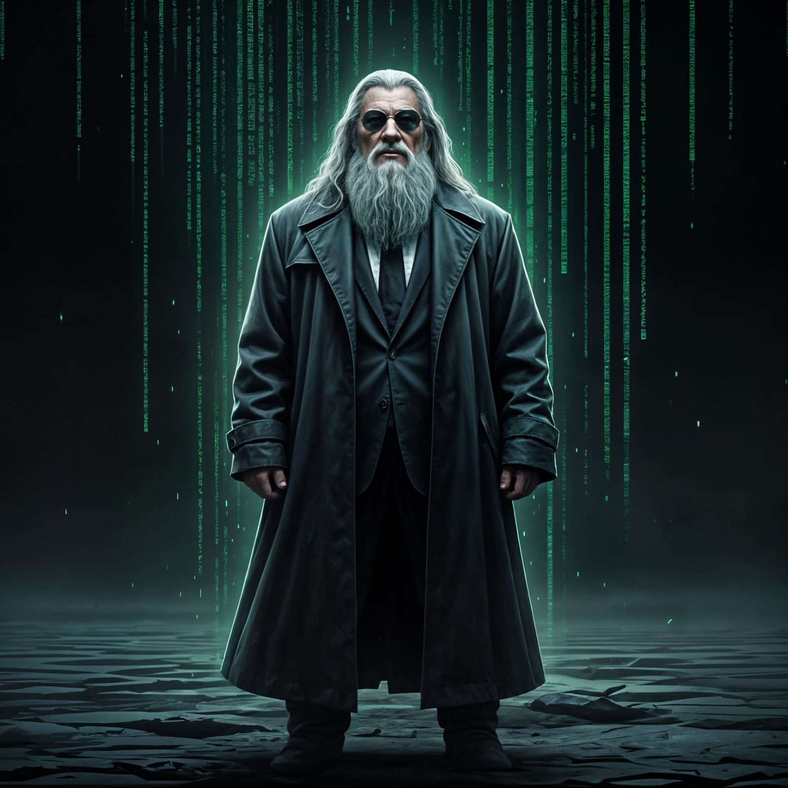 Gandalf as a Matrix Agent in a Green Rainstorm