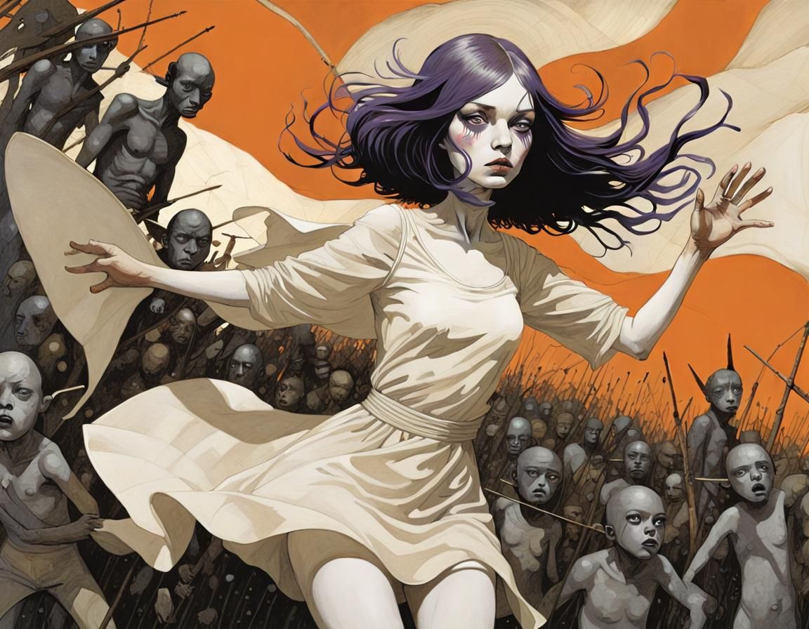 Surreal Illustration in Violet and Orange Tones