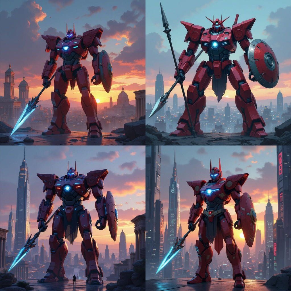 Futuristic Jaeger in Rome with Spear and Shield