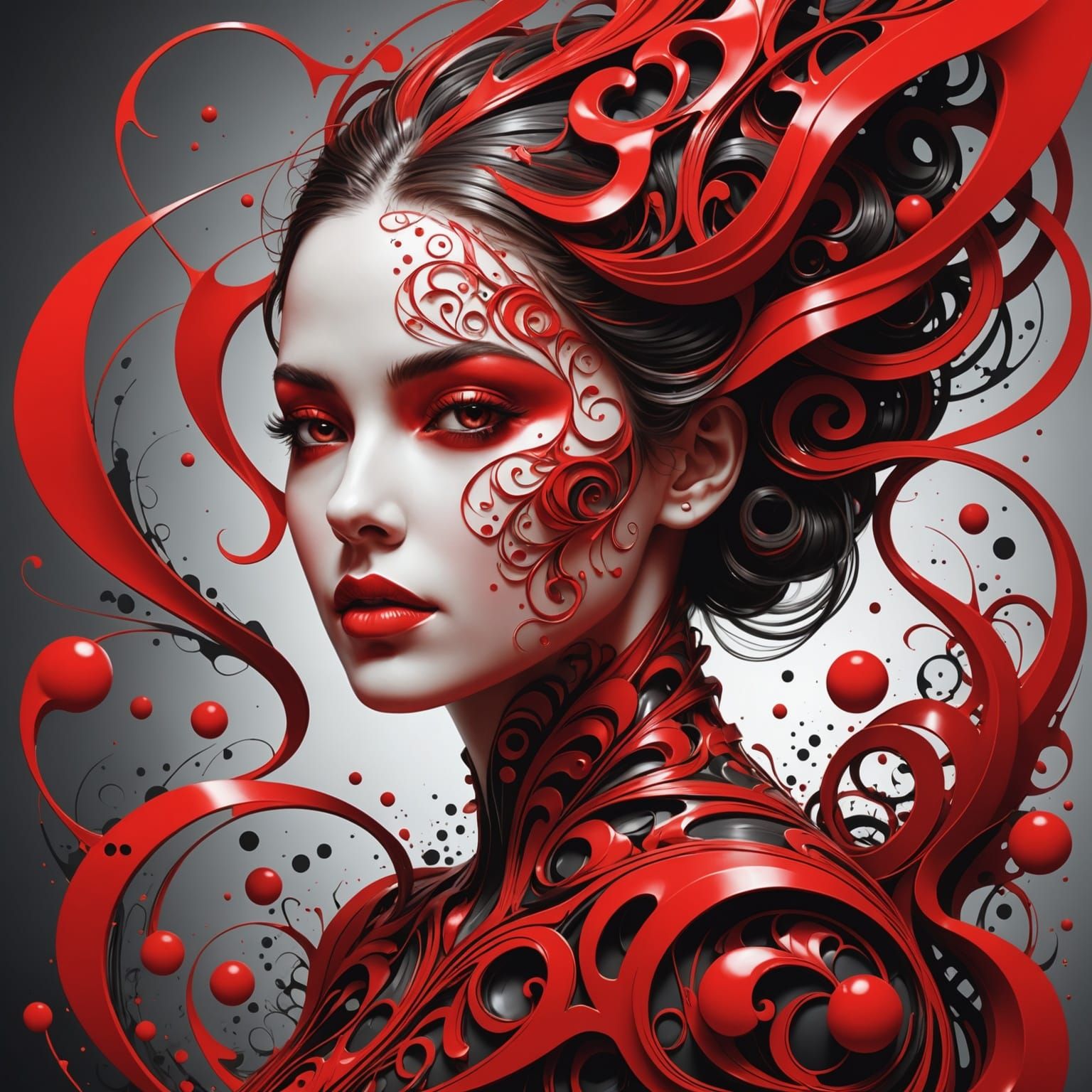 Abstract Lady in Red: Vector Fractal Graffiti Art