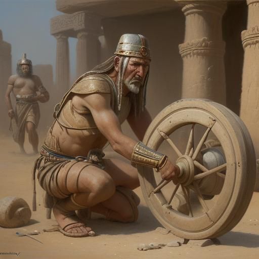 Sumerians Invent the Wheel: An Oil Painting