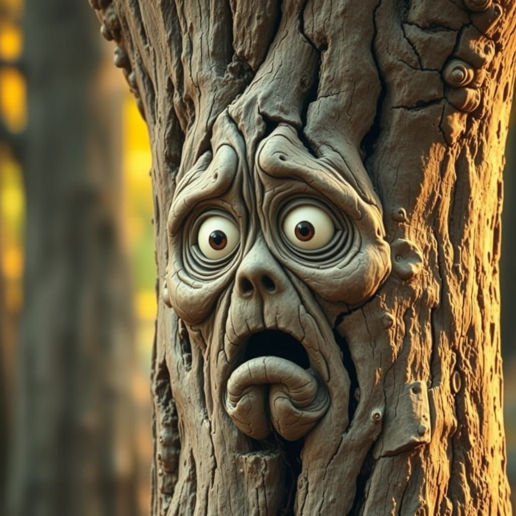Whimsical Tree Face Emerges from Nature's Texture