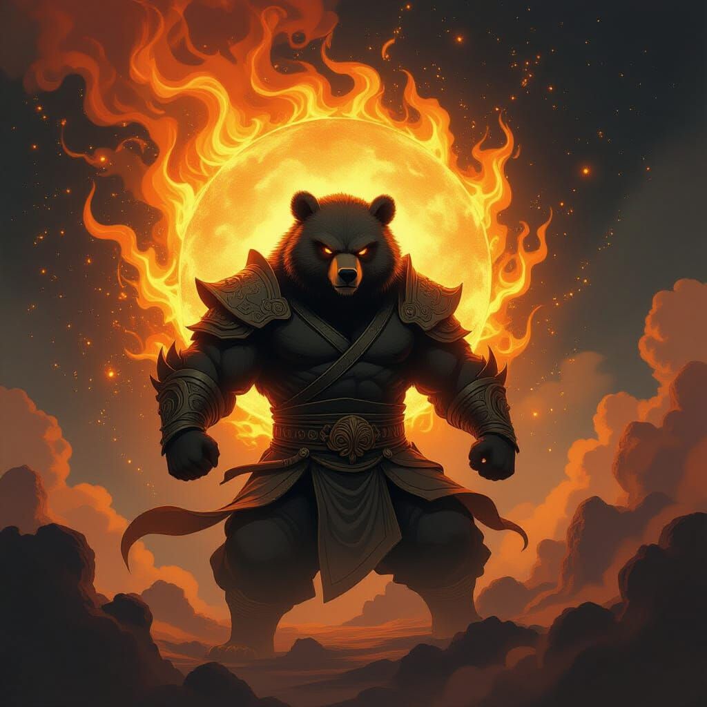 Celestial Fiery Bear in Chinese Ink Wash Style