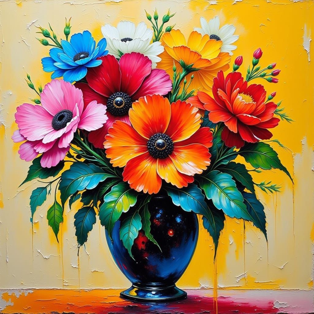 Vibrant Impasto Florals in Expressive Still Life
