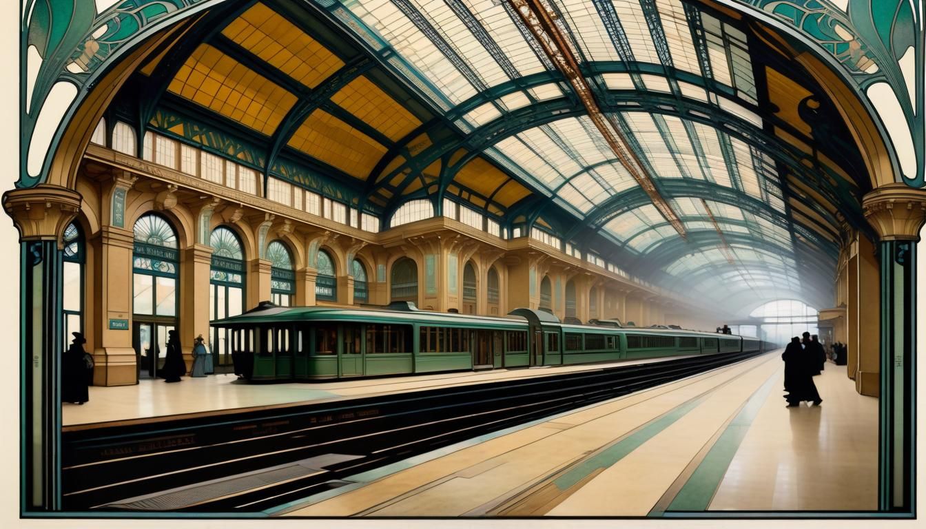 Art Nouveau Train Station Interior, Art Deco Style