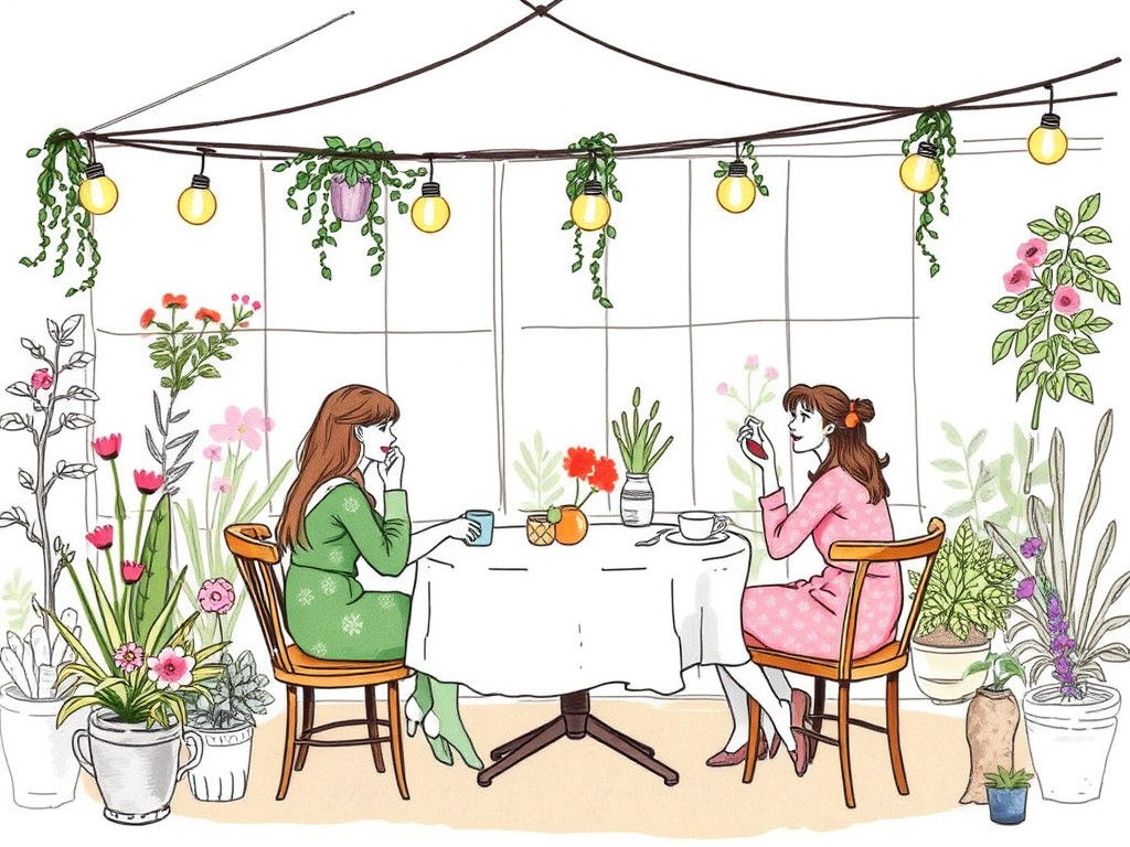 Garden Cafe in Doodle Art Style