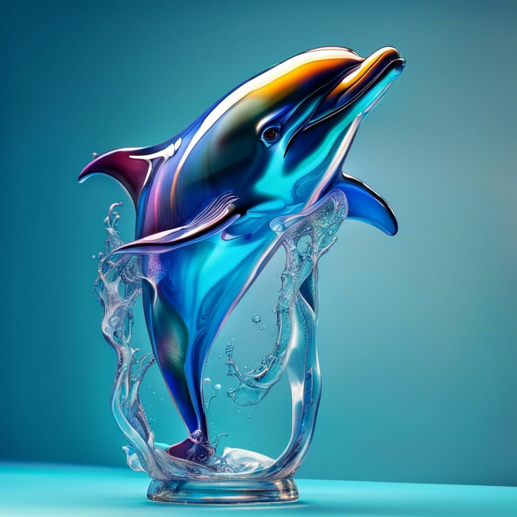 Hyperrealistic Glass Dolphin Splash Art