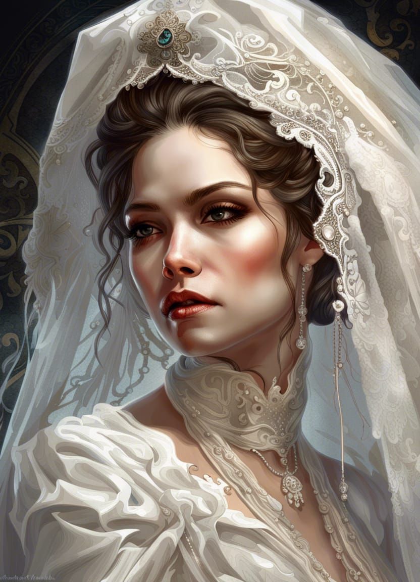 Victorian Bride Portrait in Horror Art Style