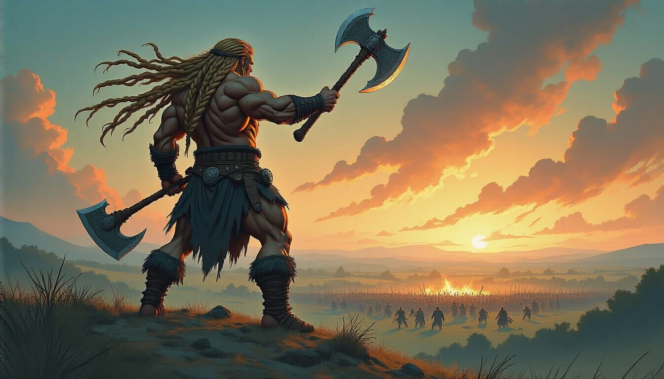 Muscular Barbarian Warrior With Battle Axe