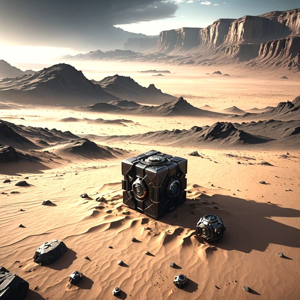 Epic Sci-Fi Cube in Desert Landscape