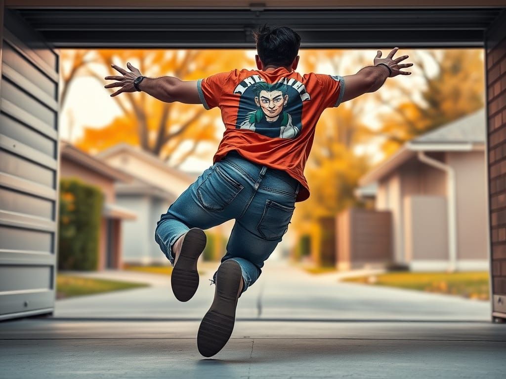 Man Sprints Towards Closing Garage Gate in Hyperrealistic St...