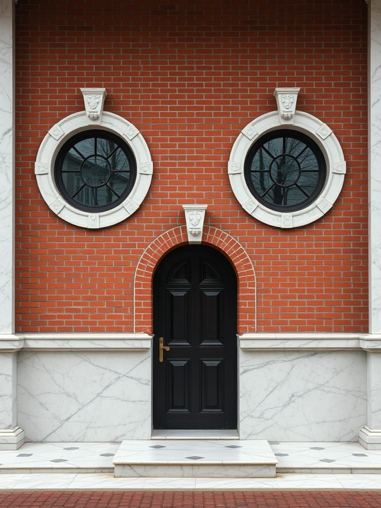 Classic Red Brick House with Elegant Marble Accents