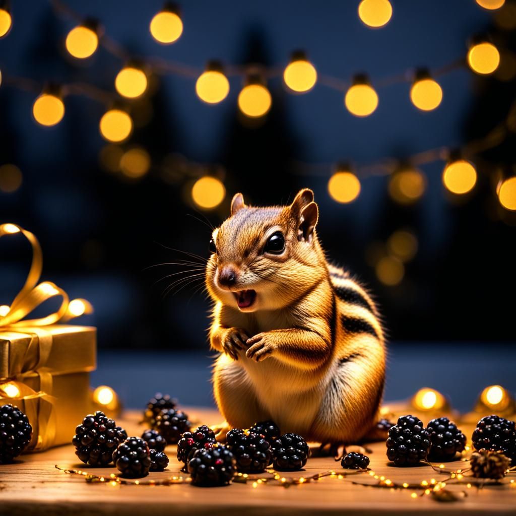 Chipmunk's Christmas: Hyper-Realistic Night Scene