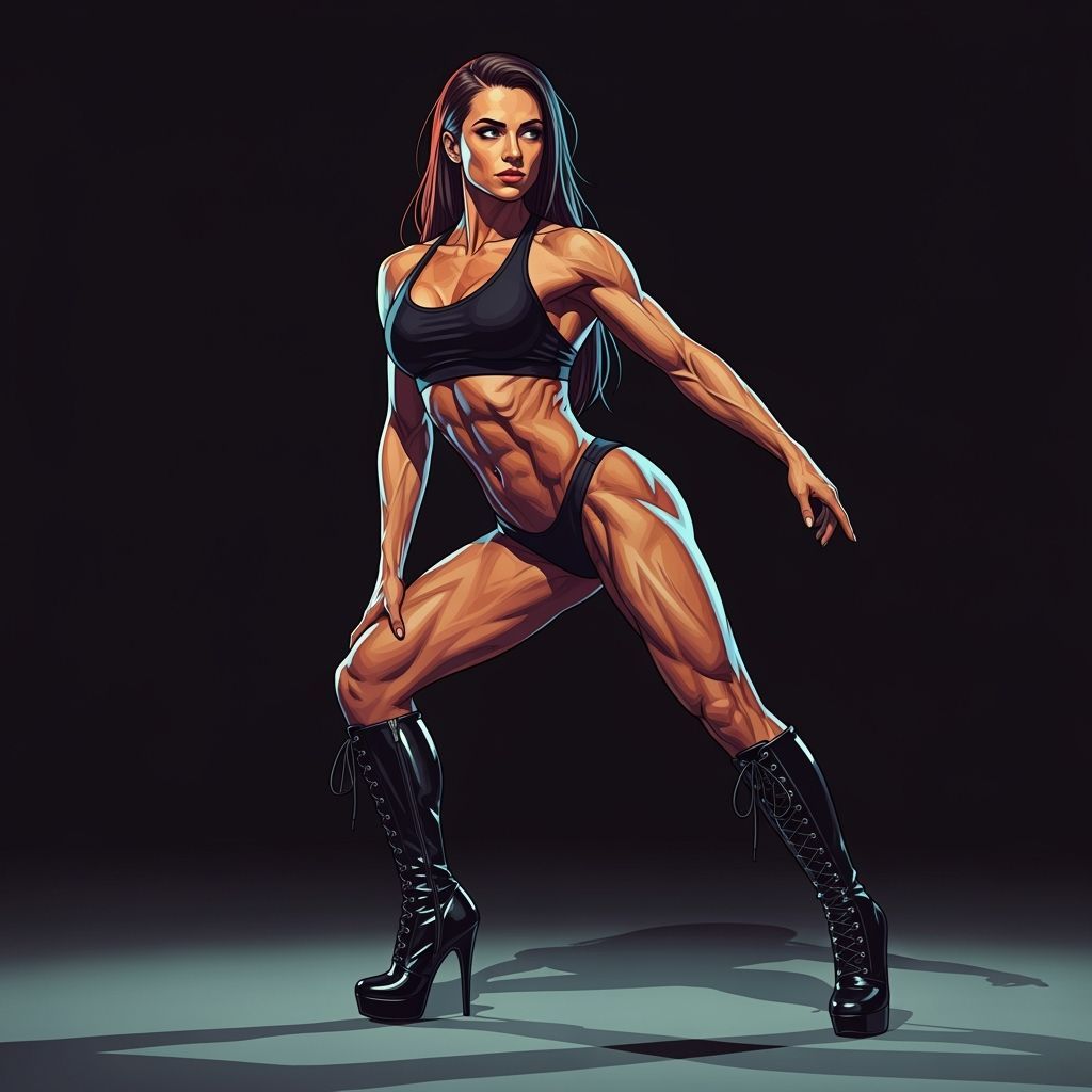 Powerful Bodybuilder in High Heels, Art Nouveau Style