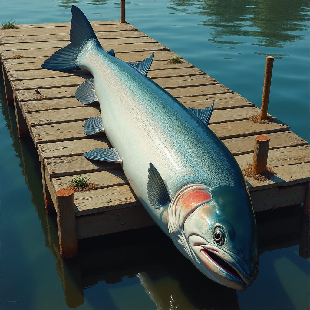 Giant Trout on Dock in Rustic Style