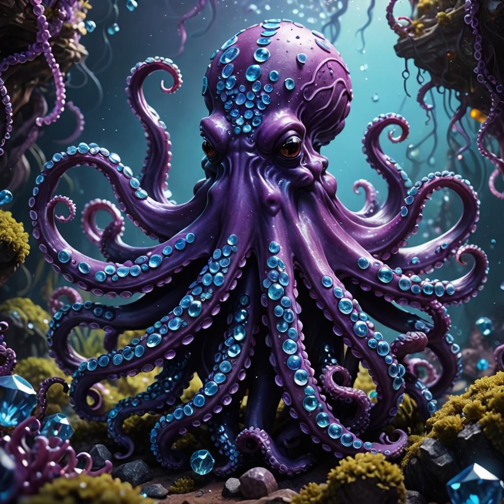Crystalline Purple Octopus: Fantasy Concept Art