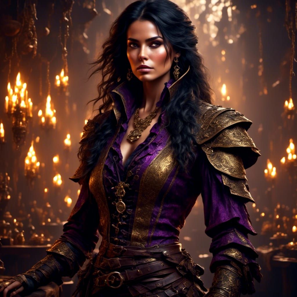 Beautiful Pirate in Dark Fantasy Landscape